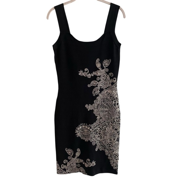 Desigual Women's Black Bodycon Dress Paisley Print Detail Large Sleeveless - Picture 1 of 12